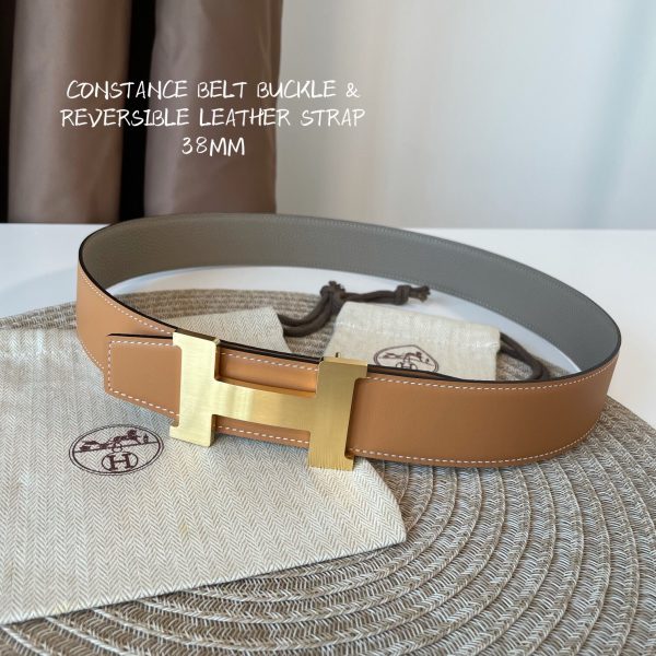 Hermes-CONSTANCE BELT BUCKLE & REVERSIBLE LEATHER STRAP 38MM brown gray x gold Belts 9
