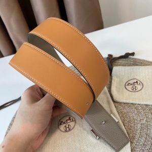 Hermes-CONSTANCE BELT BUCKLE & REVERSIBLE LEATHER STRAP 38MM brown gray x silver Belts 11