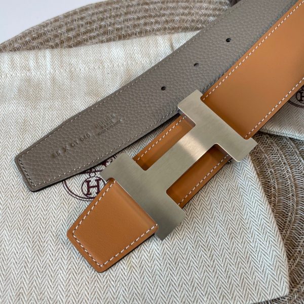 Hermes-CONSTANCE BELT BUCKLE & REVERSIBLE LEATHER STRAP 38MM brown gray x silver Belts 4