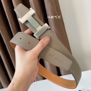 Hermes-CONSTANCE BELT BUCKLE & REVERSIBLE LEATHER STRAP 38MM brown gray x silver Belts 13