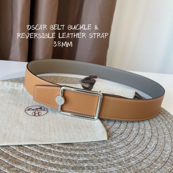 Hermes-CONSTANCE BELT BUCKLE & REVERSIBLE LEATHER STRAP 38MM gray brown Belts 9