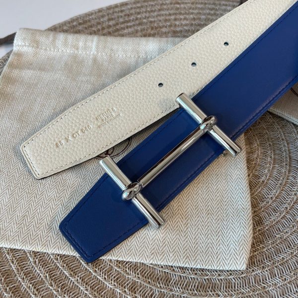 Hermes-CONSTANCE BELT BUCKLE & REVERSIBLE LEATHER STRAP 38MM white blue silver Belts 3