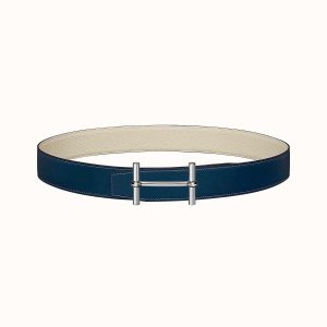 Hermes-CONSTANCE BELT BUCKLE & REVERSIBLE LEATHER STRAP 38MM white blue silver Belts 16