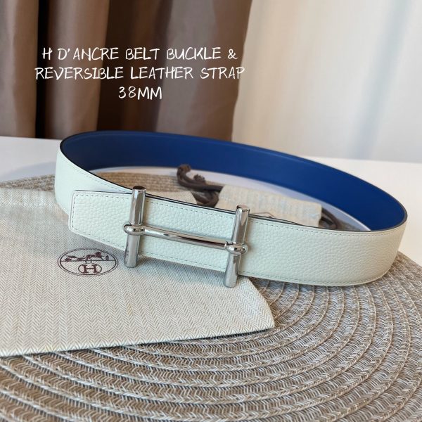 Hermes-CONSTANCE BELT BUCKLE & REVERSIBLE LEATHER STRAP 38MM white blue silver Belts 9