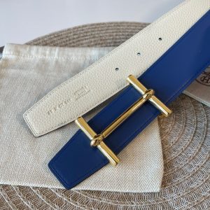 Hermes-CONSTANCE BELT BUCKLE & REVERSIBLE LEATHER STRAP 38MM white blue gold Belts 11