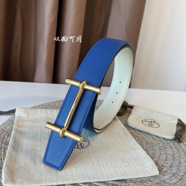 Hermes-CONSTANCE BELT BUCKLE & REVERSIBLE LEATHER STRAP 38MM white blue gold Belts 6