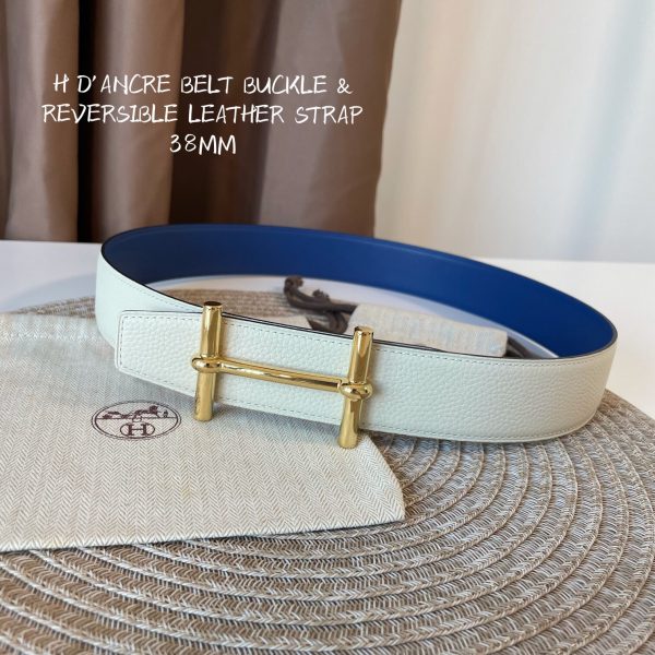 Hermes-CONSTANCE BELT BUCKLE & REVERSIBLE LEATHER STRAP 38MM white blue gold Belts 8