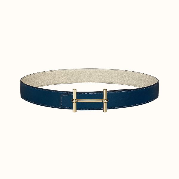 Hermes-CONSTANCE BELT BUCKLE & REVERSIBLE LEATHER STRAP 38MM white blue gold Belts 9