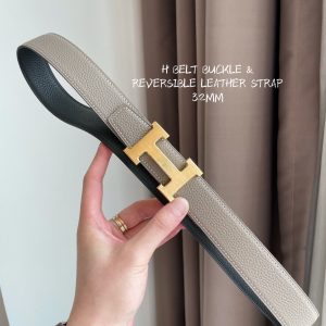 Hermes-H BELT BUCKLE & REVERSIBLE LEATHER STRAP 32MM black gray Belts 12