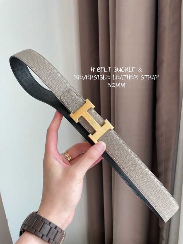 Hermes-H BELT BUCKLE & REVERSIBLE LEATHER STRAP 32MM black gray Belts 4