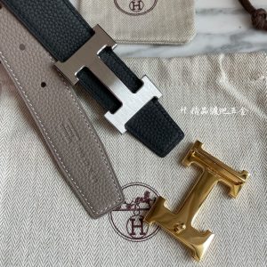 Hermes-H BELT BUCKLE & REVERSIBLE LEATHER STRAP 32MM black gray Belts 16