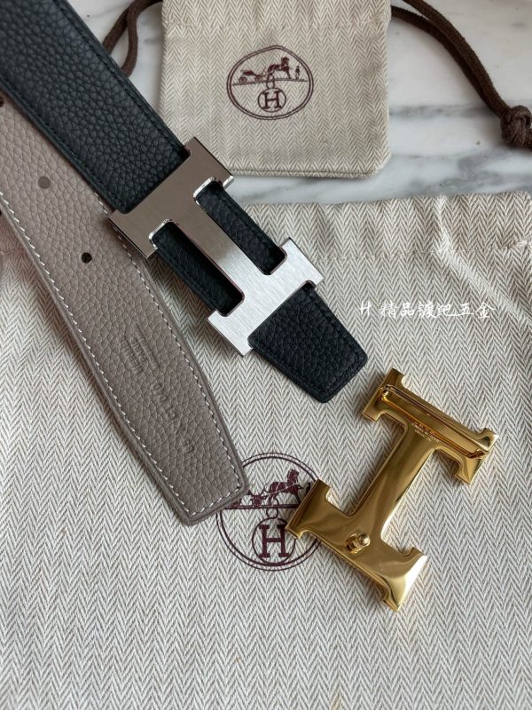 Hermes-H BELT BUCKLE & REVERSIBLE LEATHER STRAP 32MM black gray Belts 8