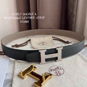 Hermes-H BELT BUCKLE & REVERSIBLE LEATHER STRAP 32MM black gray Belts 17