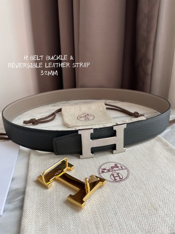 Hermes-H BELT BUCKLE & REVERSIBLE LEATHER STRAP 32MM black gray Belts 9