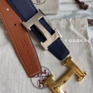 Hermes-H BELT BUCKLE & REVERSIBLE LEATHER STRAP 32MM blue brown Belts 14
