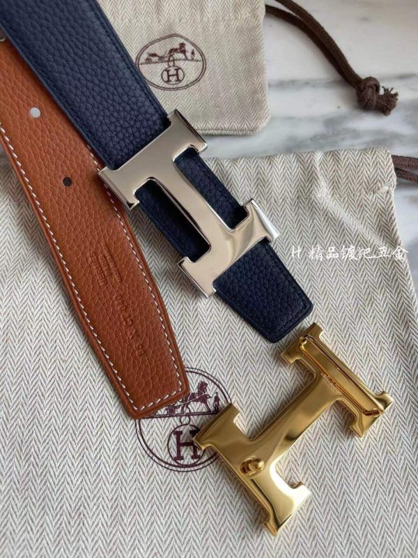 Hermes-H BELT BUCKLE & REVERSIBLE LEATHER STRAP 32MM blue brown Belts 6