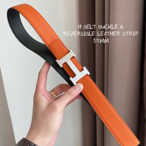Hermes-H BELT BUCKLE & REVERSIBLE LEATHER STRAP 32MM orange black Belts 10