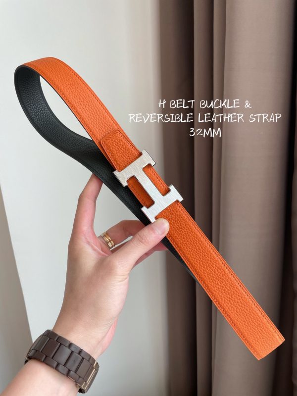 Hermes-H BELT BUCKLE & REVERSIBLE LEATHER STRAP 32MM orange black Belts 2