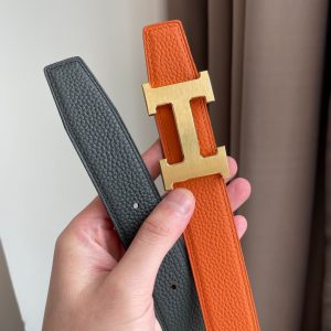 Hermes-H BELT BUCKLE & REVERSIBLE LEATHER STRAP 32MM orange black Belts 12