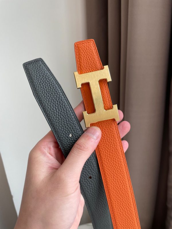 Hermes-H BELT BUCKLE & REVERSIBLE LEATHER STRAP 32MM orange black Belts 4