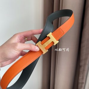 Hermes-H BELT BUCKLE & REVERSIBLE LEATHER STRAP 32MM orange black Belts 13
