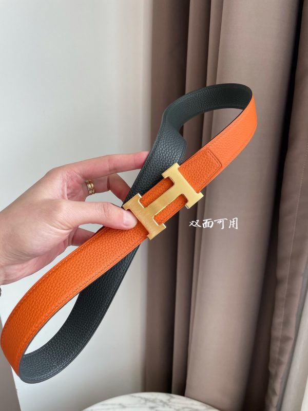 Hermes-H BELT BUCKLE & REVERSIBLE LEATHER STRAP 32MM orange black Belts 5