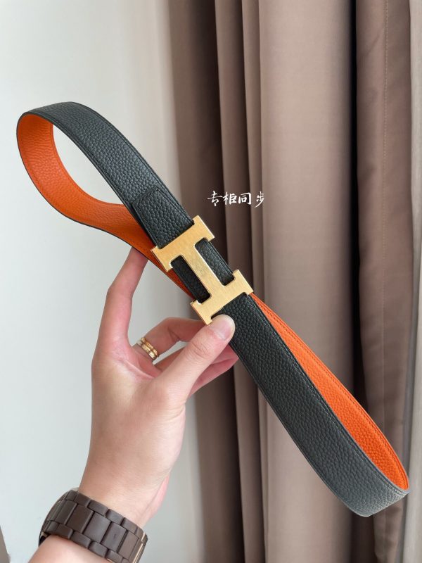 Hermes-H BELT BUCKLE & REVERSIBLE LEATHER STRAP 32MM orange black Belts 1