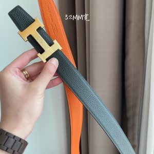 Hermes-H BELT BUCKLE & REVERSIBLE LEATHER STRAP 32MM orange black Belts 15