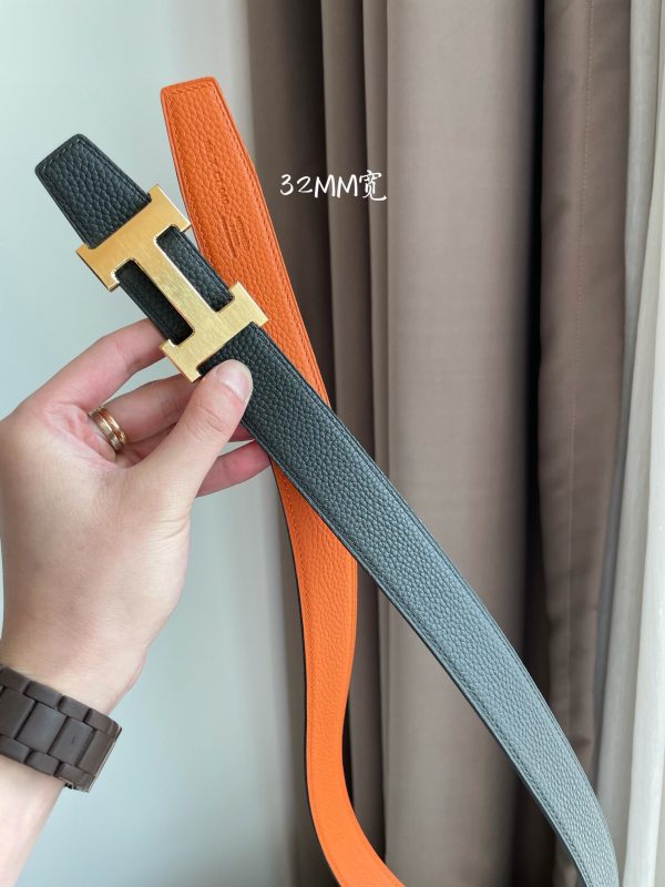 Hermes-H BELT BUCKLE & REVERSIBLE LEATHER STRAP 32MM orange black Belts 7