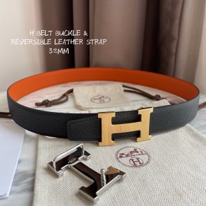 Hermes-H BELT BUCKLE & REVERSIBLE LEATHER STRAP 32MM orange black Belts 16