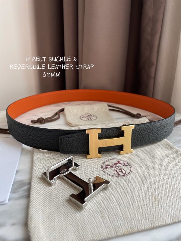 Hermes-H BELT BUCKLE & REVERSIBLE LEATHER STRAP 32MM orange black Belts 8