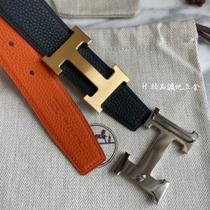 Hermes-H BELT BUCKLE & REVERSIBLE LEATHER STRAP 32MM orange black Belts 17