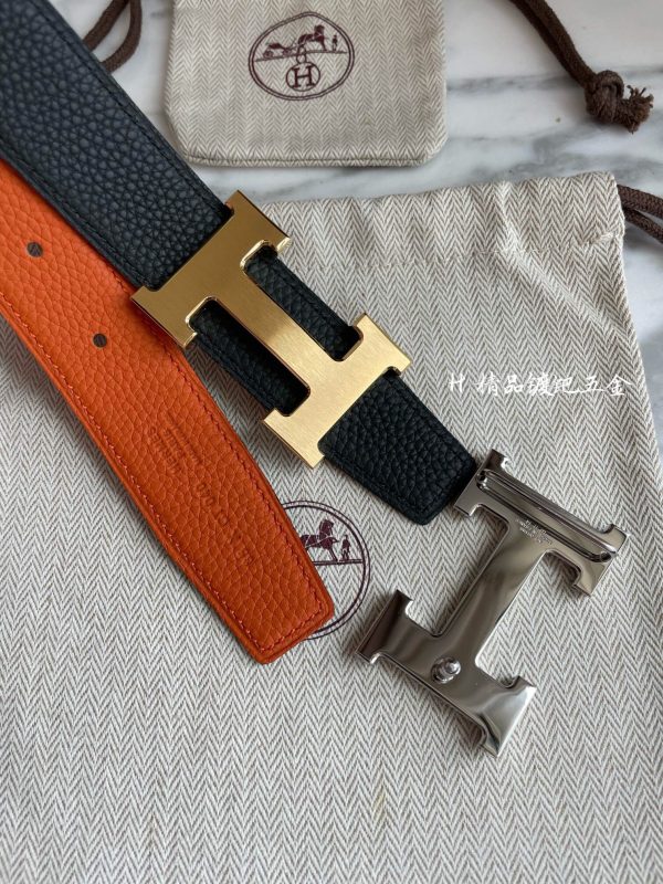 Hermes-H BELT BUCKLE & REVERSIBLE LEATHER STRAP 32MM orange black Belts 9