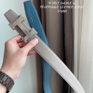 Hermes-H BELT BUCKLE & REVERSIBLE LEATHER STRAP 38MM blue gray Belts 11