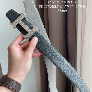 Hermes-H BELT BUCKLE & REVERSIBLE LEATHER STRAP 38MM gray Belts 16