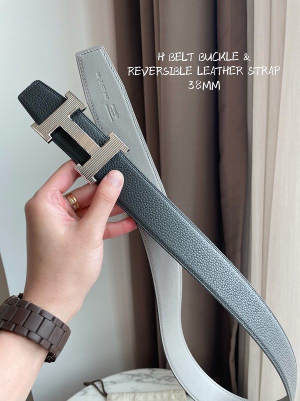 Hermes-H BELT BUCKLE & REVERSIBLE LEATHER STRAP 38MM gray Belts 8