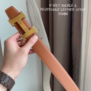 Hermes-H BELT BUCKLE & REVERSIBLE LEATHER STRAP 38MM orange gray Belts 16
