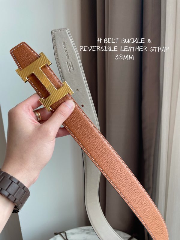 Hermes-H BELT BUCKLE & REVERSIBLE LEATHER STRAP 38MM orange gray Belts 8