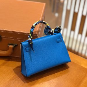 Hermes Mini Kelly 3Q tanzania blue Bag 10
