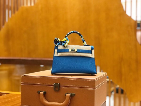 Hermes Mini Kelly 3Q tanzania blue Bag 4