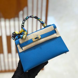 Hermes Mini Kelly 3Q tanzania blue Bag 15