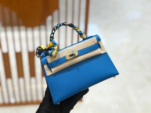 Hermes Mini Kelly 3Q tanzania blue Bag 8