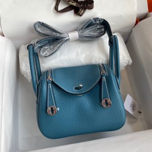 Hermes Mini Lindy 19 denim blue Bag 16