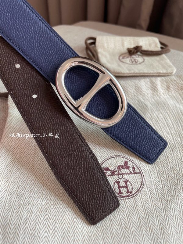 Hermes RIDER BELT BUCKLE Epsom 32MM blue brown Belts 8